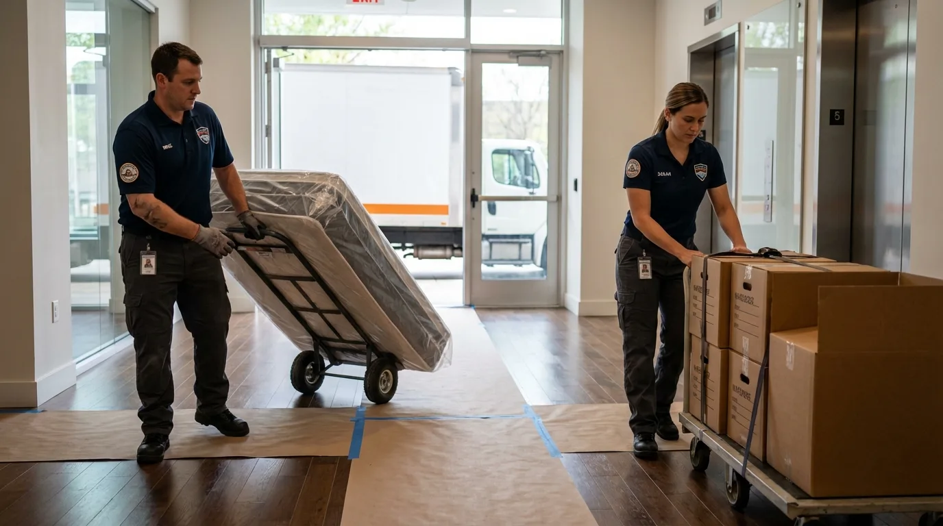 Professional apartment movers loading elevator in Dell Rapids, SD